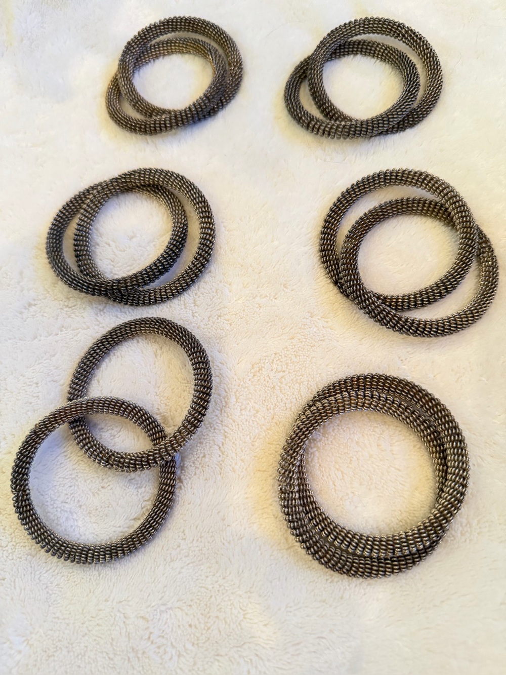 Set of 6 Metallic Coil Bracelets - Bronze  & Silver
